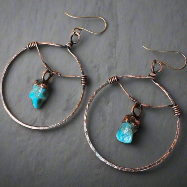 Product Image: Raw Turquoise Hoop Earrings for Spiritual Balance and Healing