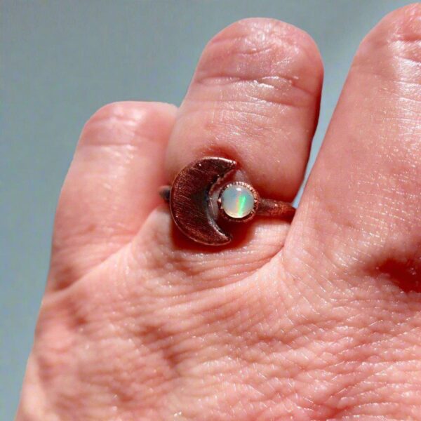 Product Image: Crescent Moon and Opal Ring in Unique Copper Artistry
