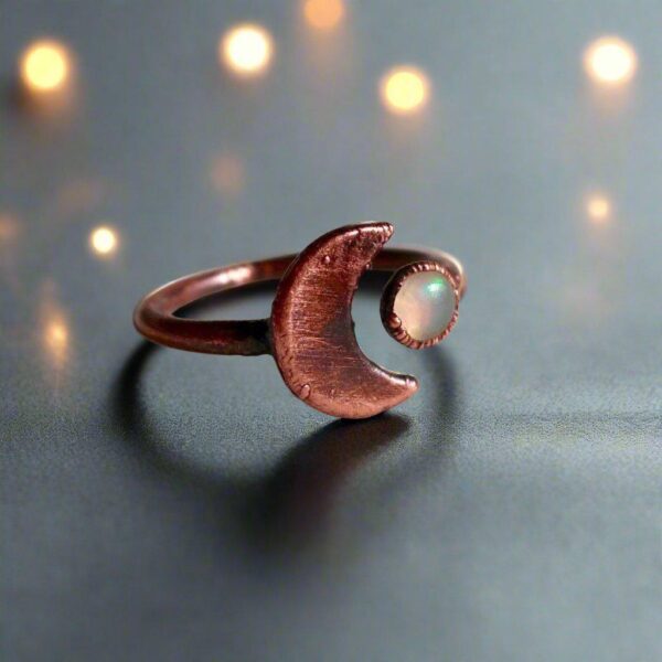Product Image: Crescent Moon and Opal Ring in Unique Copper Artistry