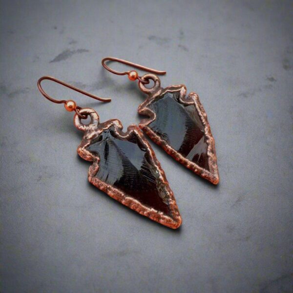 Product Image: Obsidian Arrowhead Earrings with Copper Electroforming