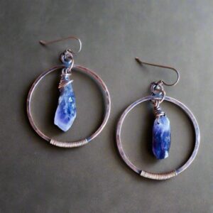 Product Image: Raw Amethyst Copper Hoop Earrings with Unique Wire Wrap Beauty