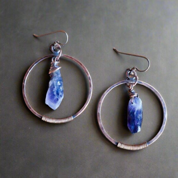 Product Image: Raw Amethyst Copper Hoop Earrings with Unique Wire Wrap Beauty