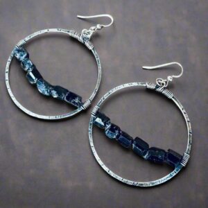 Product Image: Sterling Silver Hoop Earrings with Black Tourmaline Charm for Protection