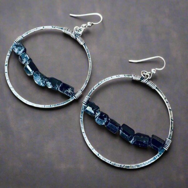 Product Image: Sterling Silver Hoop Earrings with Black Tourmaline Charm for Protection