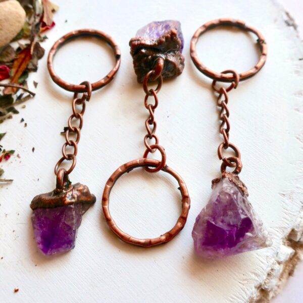 Product Image: Raw Amethyst Crystal Copper Keychain for Healing Energy