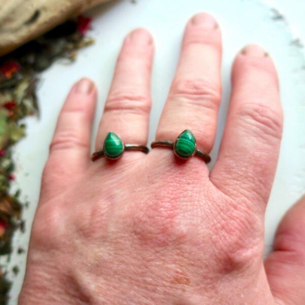 Product Image: Handmade Teardrop Malachite Ring in Unique Copper Design