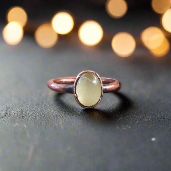 Product Image: Handcrafted Prehnite Copper Ring for Healing Energy Boost