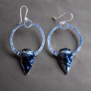Product Image: Black Obsidian Earrings in Sterling Silver Hoop Design for Strength