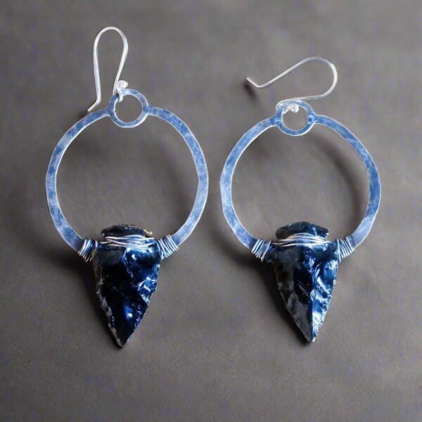 Product Image: Black Obsidian Earrings in Sterling Silver Hoop Design for Strength