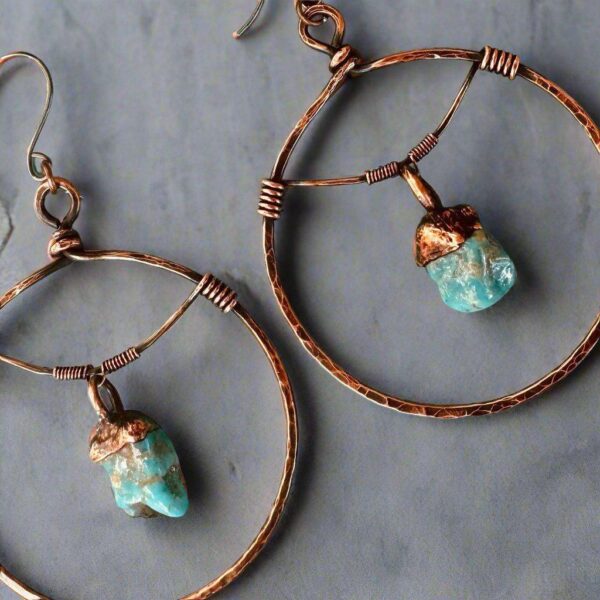 Product Image: Raw Turquoise Hoop Earrings for Spiritual Balance and Healing