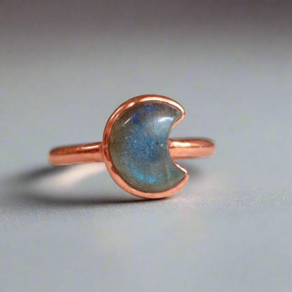 Product Image: Labradorite Crescent Moon Ring in Copper, Size 7
