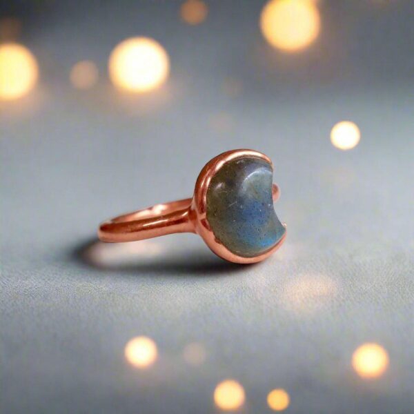 Product Image: Labradorite Crescent Moon Ring in Copper, Size 7