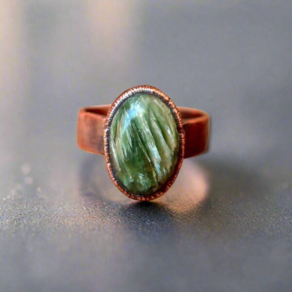 Product Image: Handcrafted Seraphinite Copper Ring for Spiritual Balance