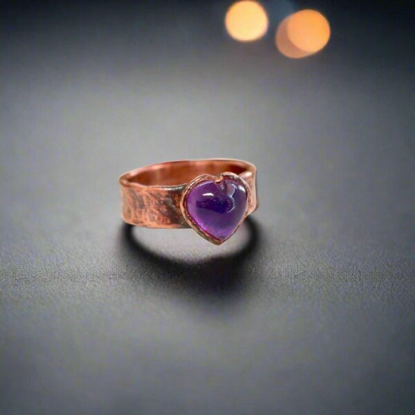 Product Image: Amethyst Heart Wide Band Electroformed Copper Ring Gift for Healing