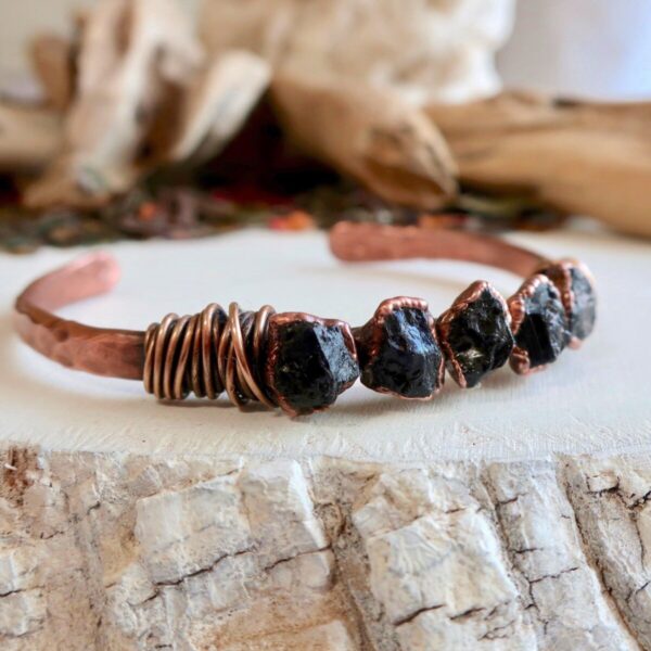 Product Image: Raw Black Tourmaline Copper Cuff Bracelet for Protection