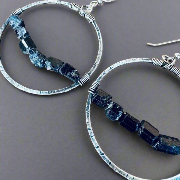 Product Image: Sterling Silver Hoop Earrings with Black Tourmaline Charm for Protection