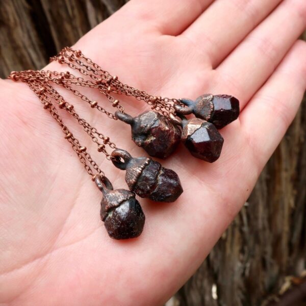 Product Image: Raw Dodecahedral Garnet Copper Necklace for January Birthstone