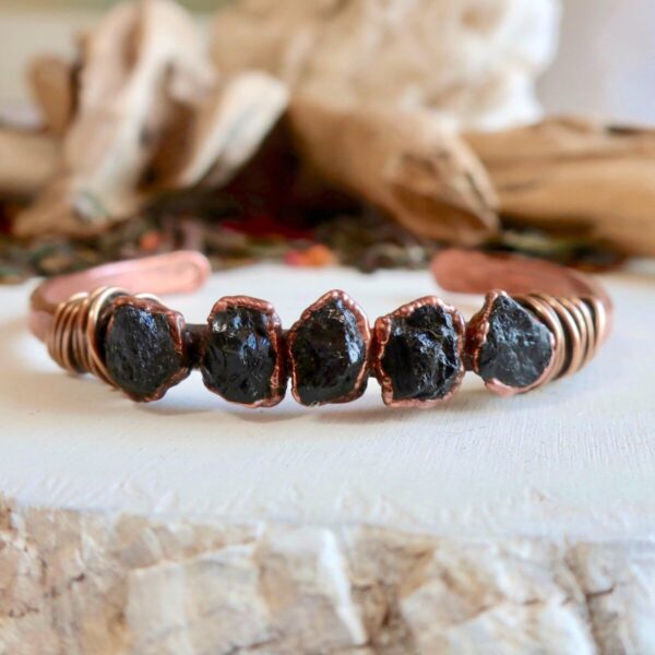 Product Image: Raw Black Tourmaline Copper Cuff Bracelet for Protection