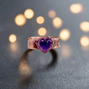 Product Image: Amethyst Heart Wide Band Electroformed Copper Ring Gift for Healing