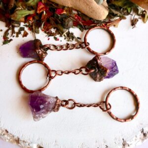 Product Image: Raw Amethyst Crystal Copper Keychain for Healing Energy