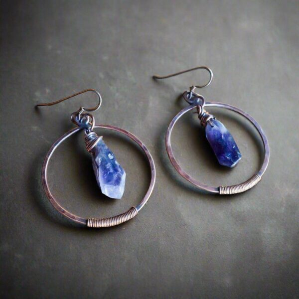 Product Image: Raw Amethyst Copper Hoop Earrings with Unique Wire Wrap Beauty