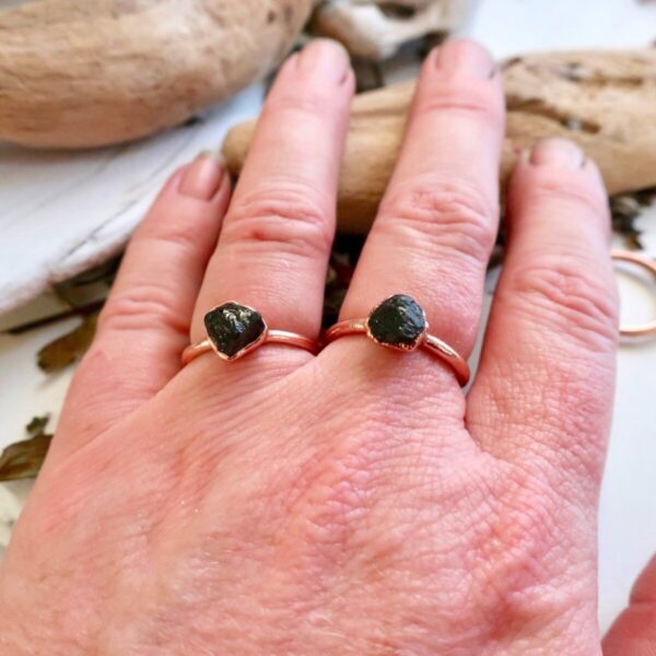 Product Image: Raw Black Tourmaline Ring in Copper Setting for Protection