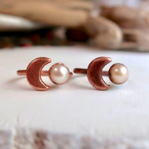 Product Image: Pearl Crescent Moon Open Ring in Unique Copper Design