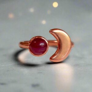 Product Image: Crescent Moon and Ruby Ring Unique Copper Jewelry Gift