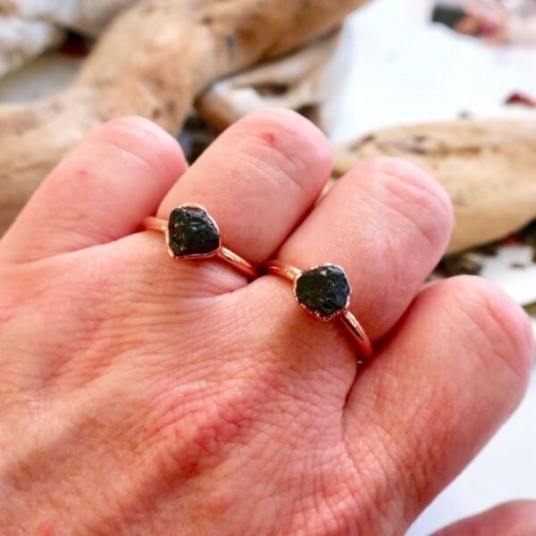Product Image: Raw Black Tourmaline Ring in Copper Setting for Protection
