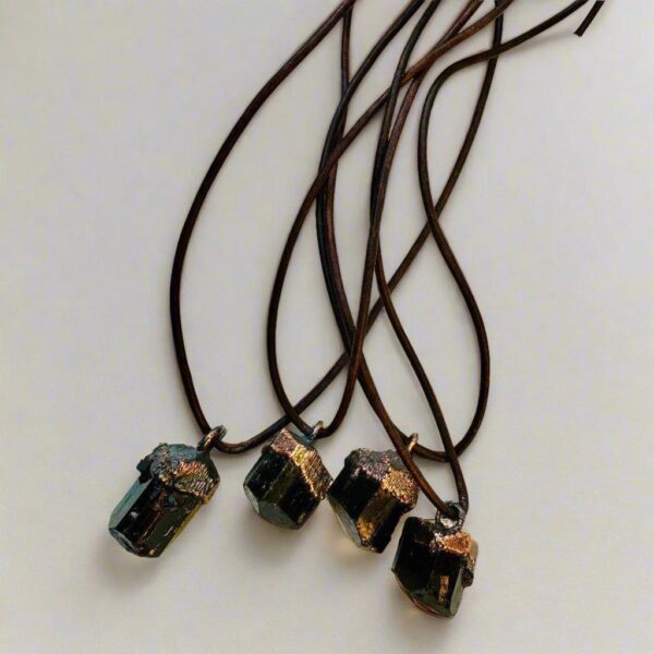 Product Image: Raw Black Tourmaline Necklace with Copper Leather Pendant for Protection