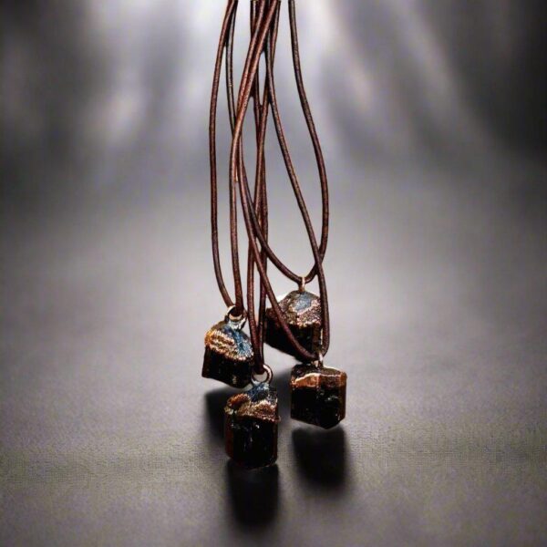 Product Image: Raw Black Tourmaline Necklace with Copper Leather Pendant for Protection
