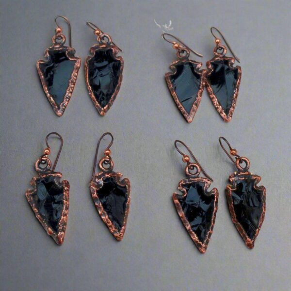 Product Image: Obsidian Arrowhead Earrings with Copper Electroforming
