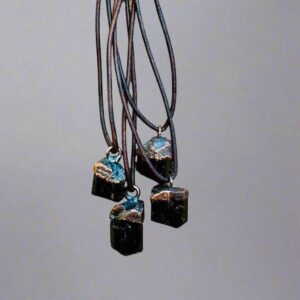 Product Image: Raw Black Tourmaline Necklace with Copper Leather Pendant for Protection