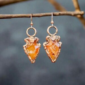 Product Image: Handmade Carnelian Arrowhead Earrings in Copper Setting
