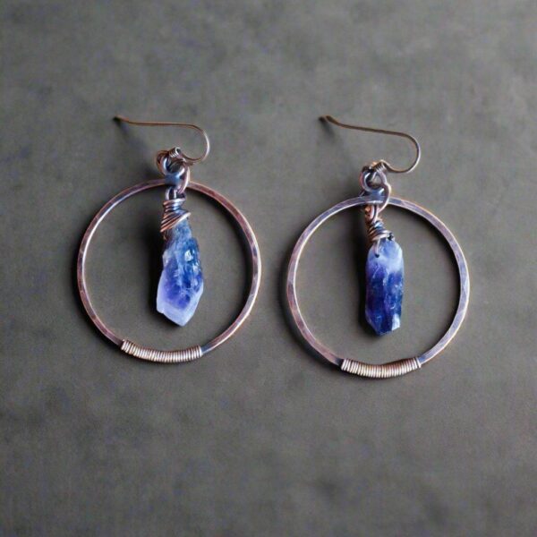 Product Image: Raw Amethyst Copper Hoop Earrings with Unique Wire Wrap Beauty