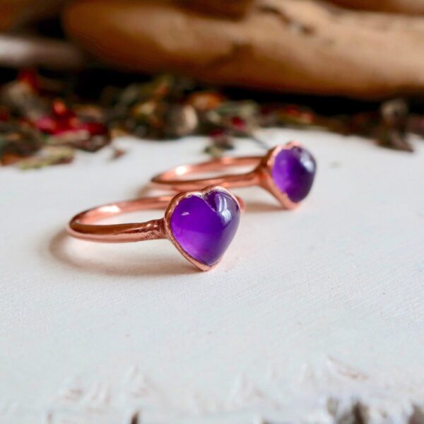Product Image: Handmade Heart Shaped Amethyst Ring in Copper
