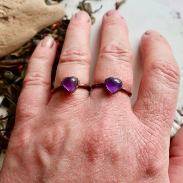 Product Image: Handmade Heart Shaped Amethyst Ring in Copper