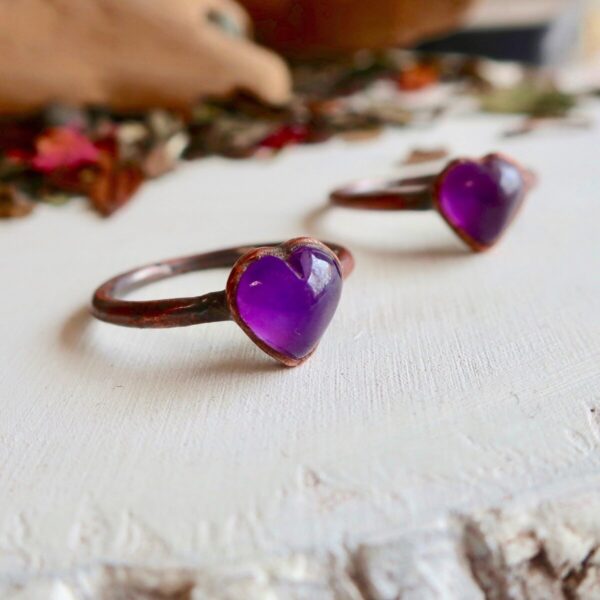 Product Image: Handmade Heart Shaped Amethyst Ring in Copper