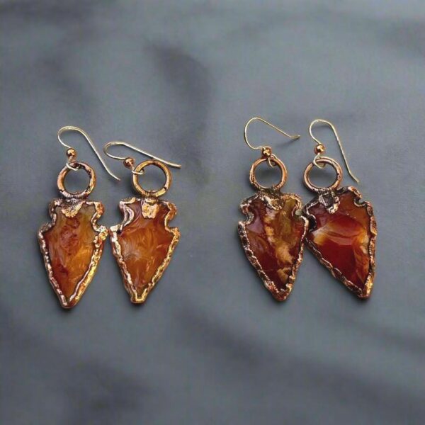 Product Image: Handmade Carnelian Arrowhead Earrings in Copper Setting