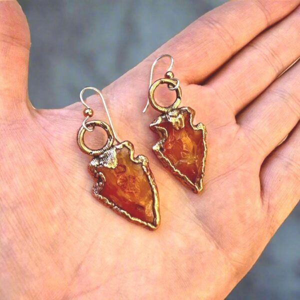 Product Image: Handmade Carnelian Arrowhead Earrings in Copper Setting