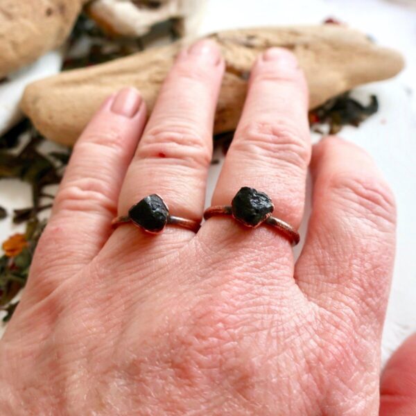 Product Image: Raw Black Tourmaline Ring in Copper Setting for Protection