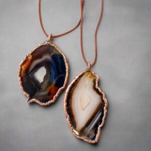 Product Image: Blue Agate Slice Statement Necklace with Copper Pendant