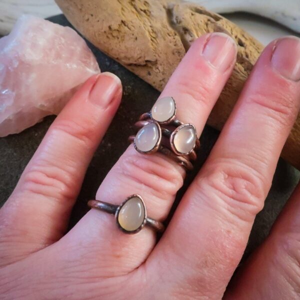 Product Image: Handcrafted Pink Chalcedony Teardrop Copper Ring for Healing