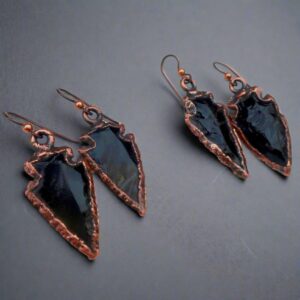 Santa Fe Marketplace Obsidian Arrowhead Earrings – Copper Talisman Jewelry for Protection Product Image: Obsidian Arrowhead Earrings – Copper Talisman Jewelry for Protection