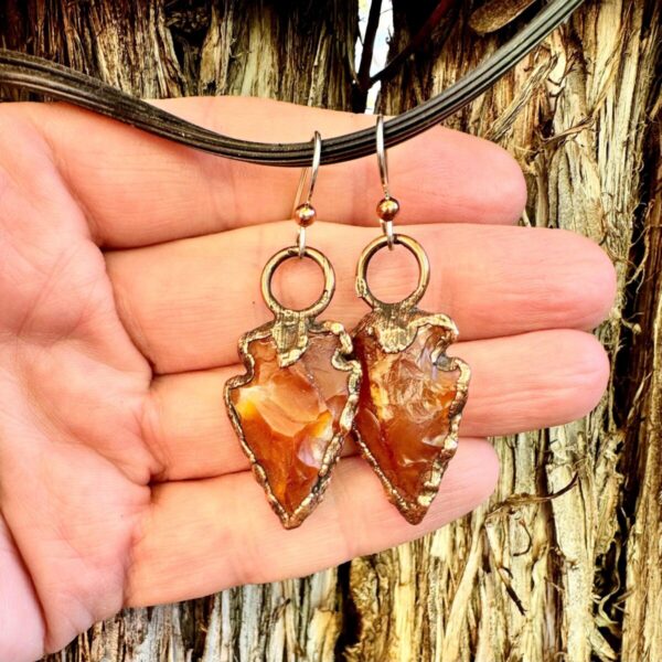 Product Image: Handmade Carnelian Arrowhead Earrings in Copper Setting