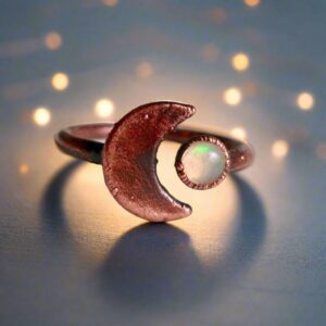 Product Image: Crescent Moon and Opal Ring in Unique Copper Artistry