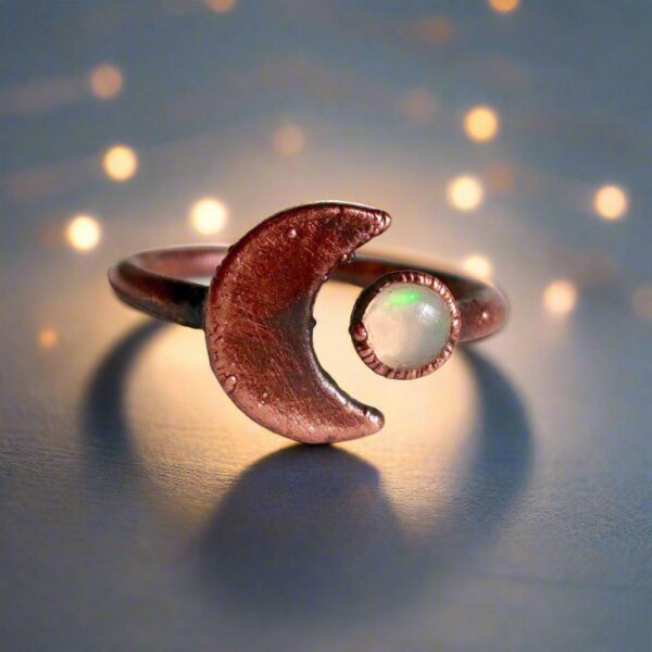Product Image: Crescent Moon and Opal Ring in Unique Copper Artistry