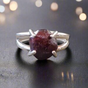 Product Image: Raw Garnet Nugget Ring in Sterling Silver for Women – Empowering Design