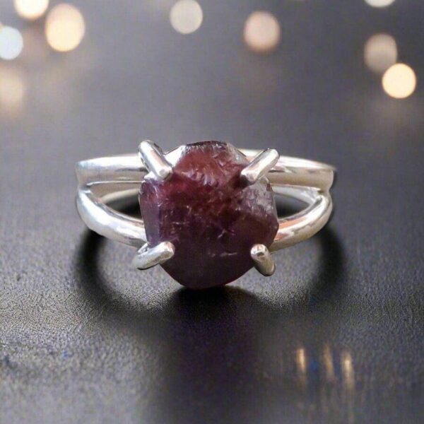 Product Image: Raw Garnet Nugget Ring in Sterling Silver for Women – Empowering Design