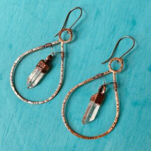 Product Image: Handcrafted Quartz Point Earrings with Copper Hoops